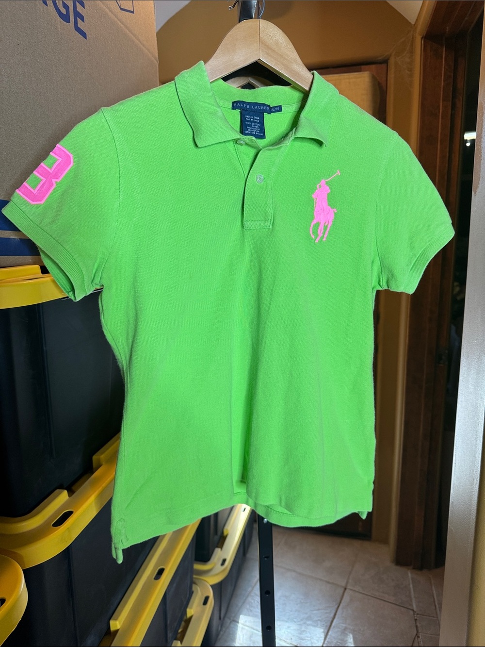 Ralph Lauren Neon Green Pink Big Pony Polo Shirt XL Juniors Preppy Golf - Picture 2 of 8